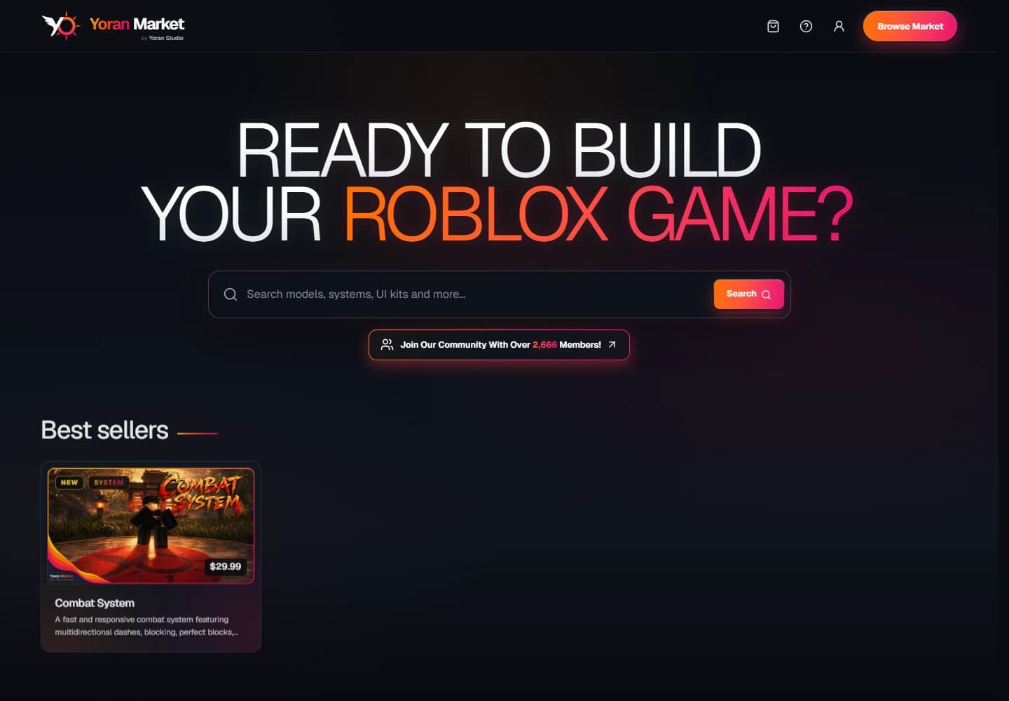 Yoran Market homepage and its marketplace for Roblox creators